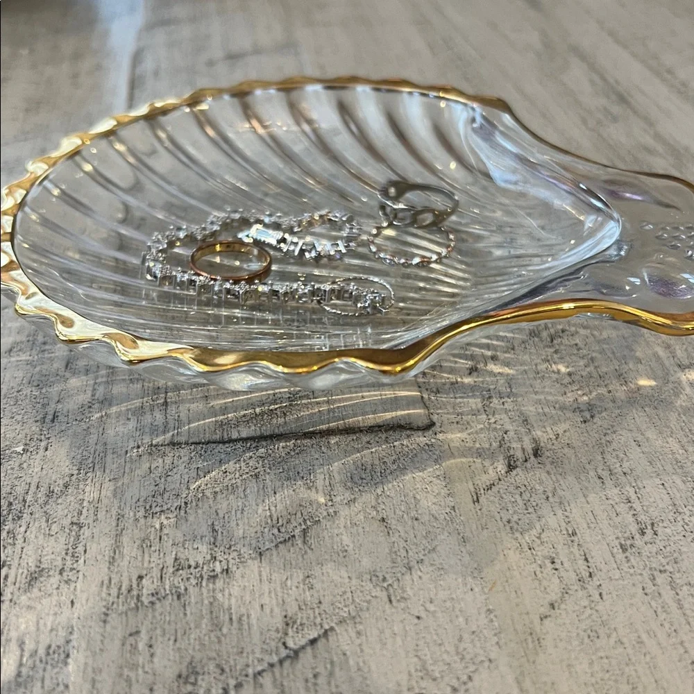 Gold-Trimmed Shell-Shaped Glass Dish